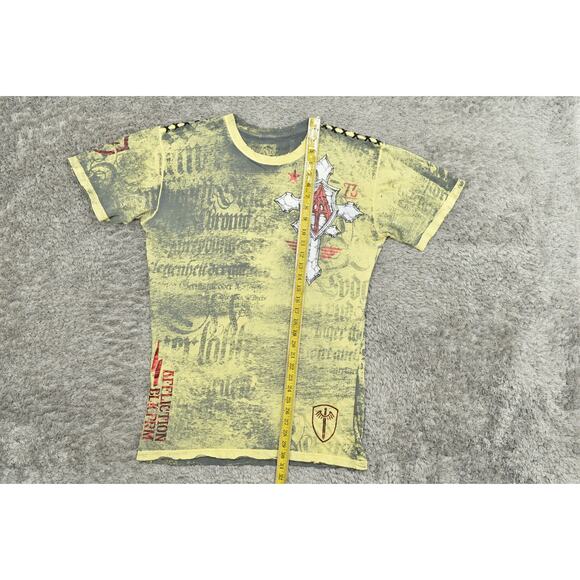 Y2K Affliction Men's Yellow Cotton T-Shirt Size L Made in USA Short Sleeve - Picture 5 of 7
